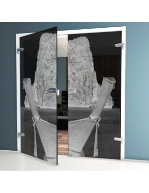 Ganzglastür Phuket Gelasert Auf Grauglas