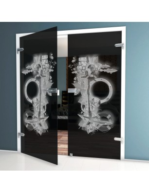 Ganzglastür Meer Gelasert Auf Grauglas