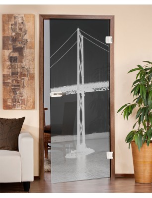 Ganzglastür Golden Gate Gelasert Auf Grauglas