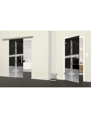 Ganzglastür Golden Gate Gelasert Auf Grauglas