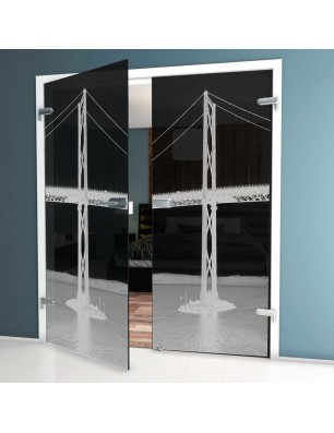 Ganzglastür Golden Gate Gelasert Auf Grauglas