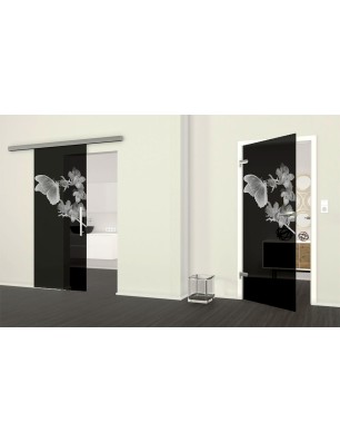 Ganzglastür Butterfly Gelasert Auf Grauglas