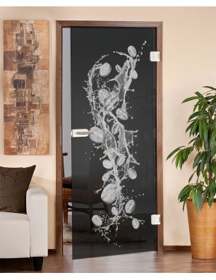 Ganzglastür Kaffeebohnen  II Gelasert Auf Grauglas