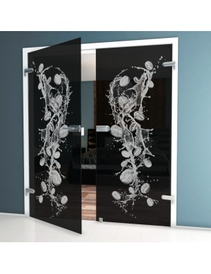 Ganzglastür Kaffeebohnen  II Gelasert Auf Grauglas