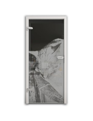 Ganzglastür Dreaming Kitty Gelasert Auf Grauglas