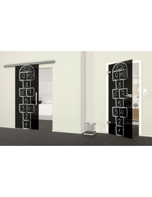 Ganzglastür Hopscotch Gelasert Auf Grauglas