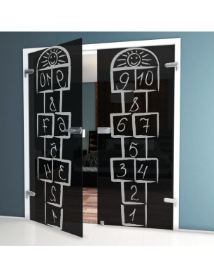Ganzglastür Hopscotch Gelasert Auf Grauglas