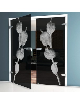 Ganzglastür Pflanze Gelasert Auf Grauglas