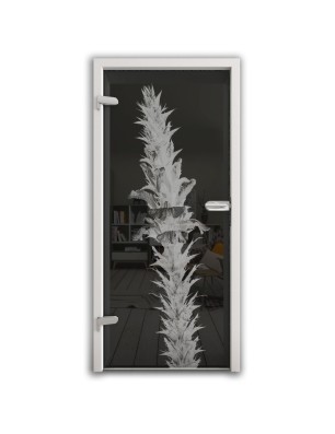 Ganzglastür Acantus Montanus Gelasert Auf Grauglas