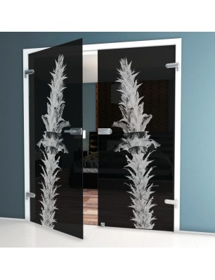 Ganzglastür Acantus Montanus Gelasert Auf Grauglas