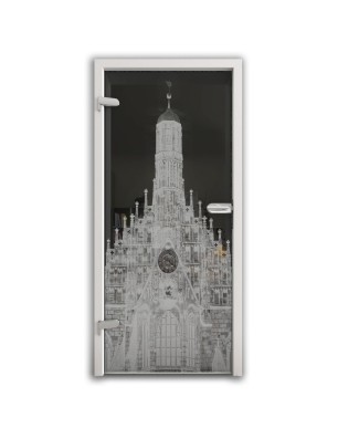 Ganzglastür Frauenkirche Gelasert Auf Grauglas