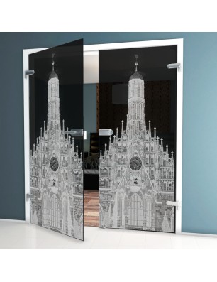 Ganzglastür Frauenkirche Gelasert Auf Grauglas