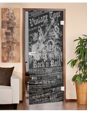 Ganzglastür Vintage Tour Gelasert Auf Grauglas