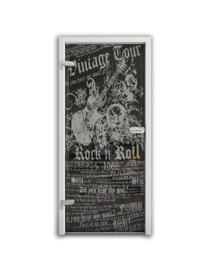 Ganzglastür Vintage Tour Gelasert Auf Grauglas