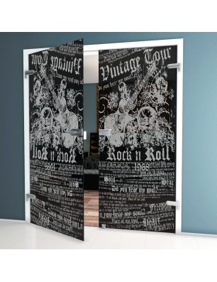 Ganzglastür Vintage Tour Gelasert Auf Grauglas