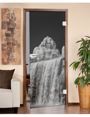 Ganzglastür Wasserfall II Gelasert Auf Grauglas