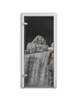 Ganzglastür Wasserfall II Gelasert Auf Grauglas