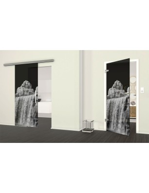 Ganzglastür Wasserfall II Gelasert Auf Grauglas