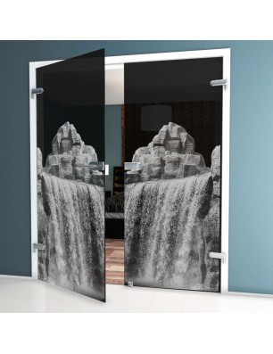 Ganzglastür Wasserfall II Gelasert Auf Grauglas