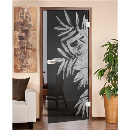 Ganzglastür Blätter Gelasert Auf Grauglas