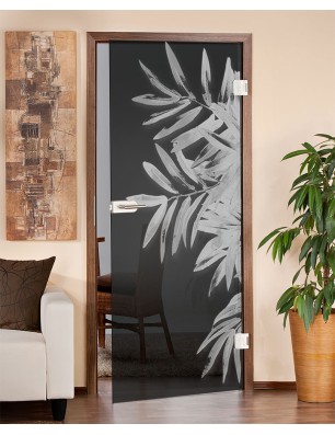 Ganzglastür Blätter Gelasert Auf Grauglas