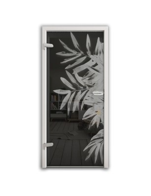 Ganzglastür Blätter Gelasert Auf Grauglas