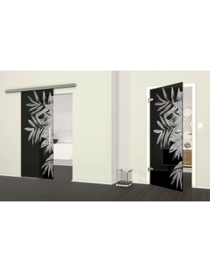 Ganzglastür Blätter Gelasert Auf Grauglas