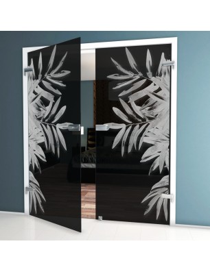 Ganzglastür Blätter Gelasert Auf Grauglas