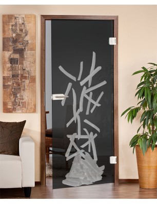 Ganzglastür Pommes Gelasert Auf Grauglas