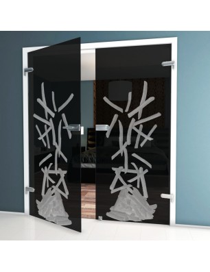 Ganzglastür Pommes Gelasert Auf Grauglas