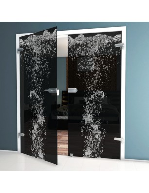 Ganzglastür Wasser Gelasert Auf Grauglas