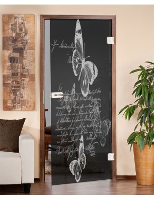 Ganzglastür Vintage Butterfly Gelasert Auf Grauglas