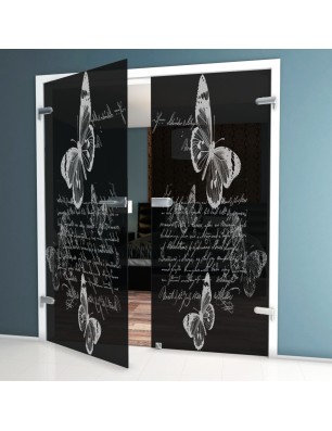 Ganzglastür Vintage Butterfly Gelasert Auf Grauglas