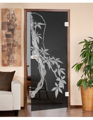 Ganzglastür Ranke Gelasert Auf Grauglas