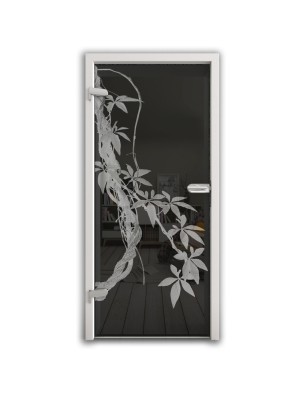 Ganzglastür Ranke Gelasert Auf Grauglas