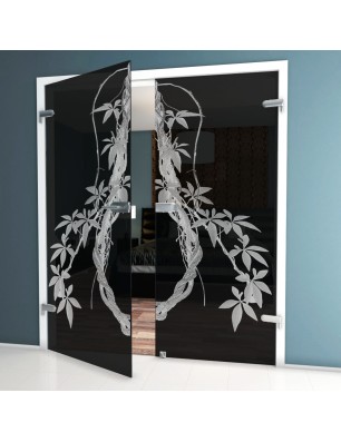 Ganzglastür Ranke Gelasert Auf Grauglas