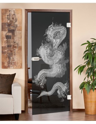 Ganzglastür Dragon Gelasert Auf Grauglas