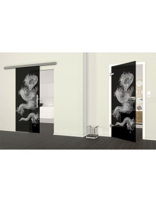 Ganzglastür Dragon Gelasert Auf Grauglas