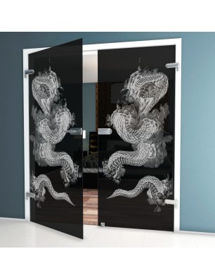 Ganzglastür Dragon Gelasert Auf Grauglas