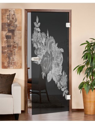 Ganzglastür Rose Gelasert Auf Grauglas