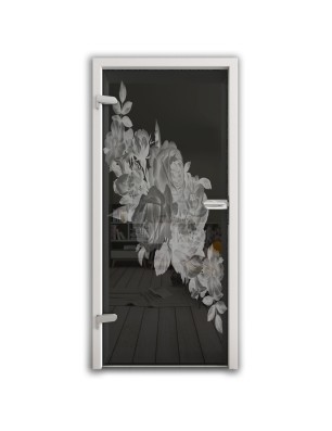 Ganzglastür Rose Gelasert Auf Grauglas