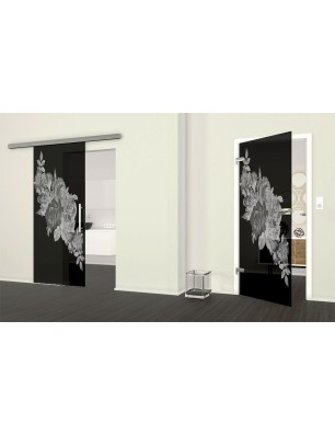 Ganzglastür Rose Gelasert Auf Grauglas