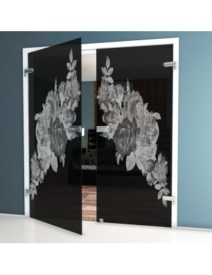 Ganzglastür Rose Gelasert Auf Grauglas