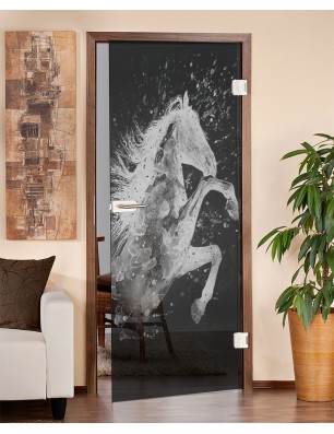 Ganzglastür flying Horse Gelasert Auf Grauglas