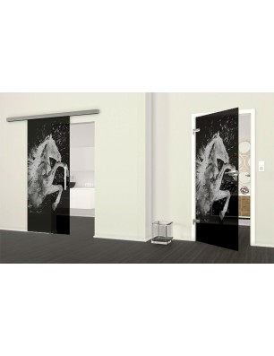 Ganzglastür flying Horse Gelasert Auf Grauglas