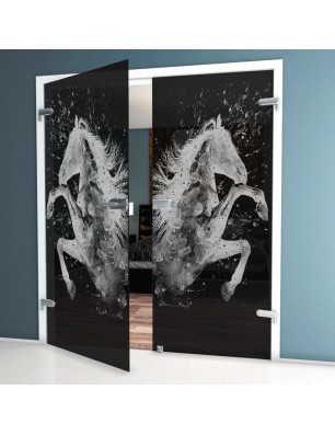 Ganzglastür flying Horse Gelasert Auf Grauglas