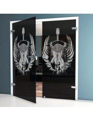 Ganzglastür Guitar Rebell Gelasert Auf Grauglas