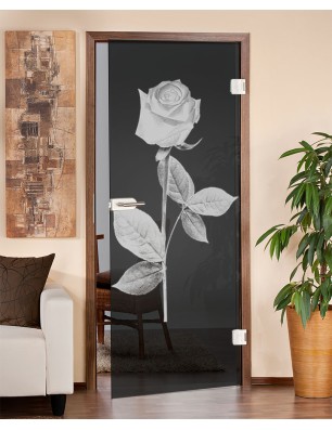 Ganzglastür Rose I Gelasert Auf Grauglas