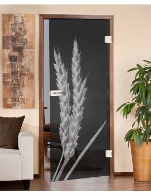 Ganzglastür Ernte III Gelasert Auf Grauglas