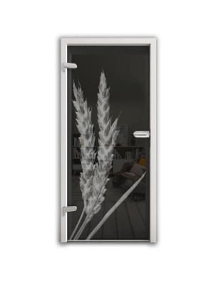 Ganzglastür Ernte III Gelasert Auf Grauglas